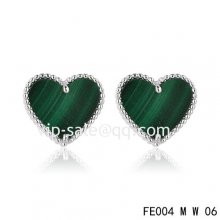 Fake Van Cleef & Arpels Sweet Alhambra Heart Earrings White Gold,Malachite